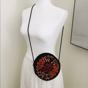Black Velvet Purse With Flower Embroidery